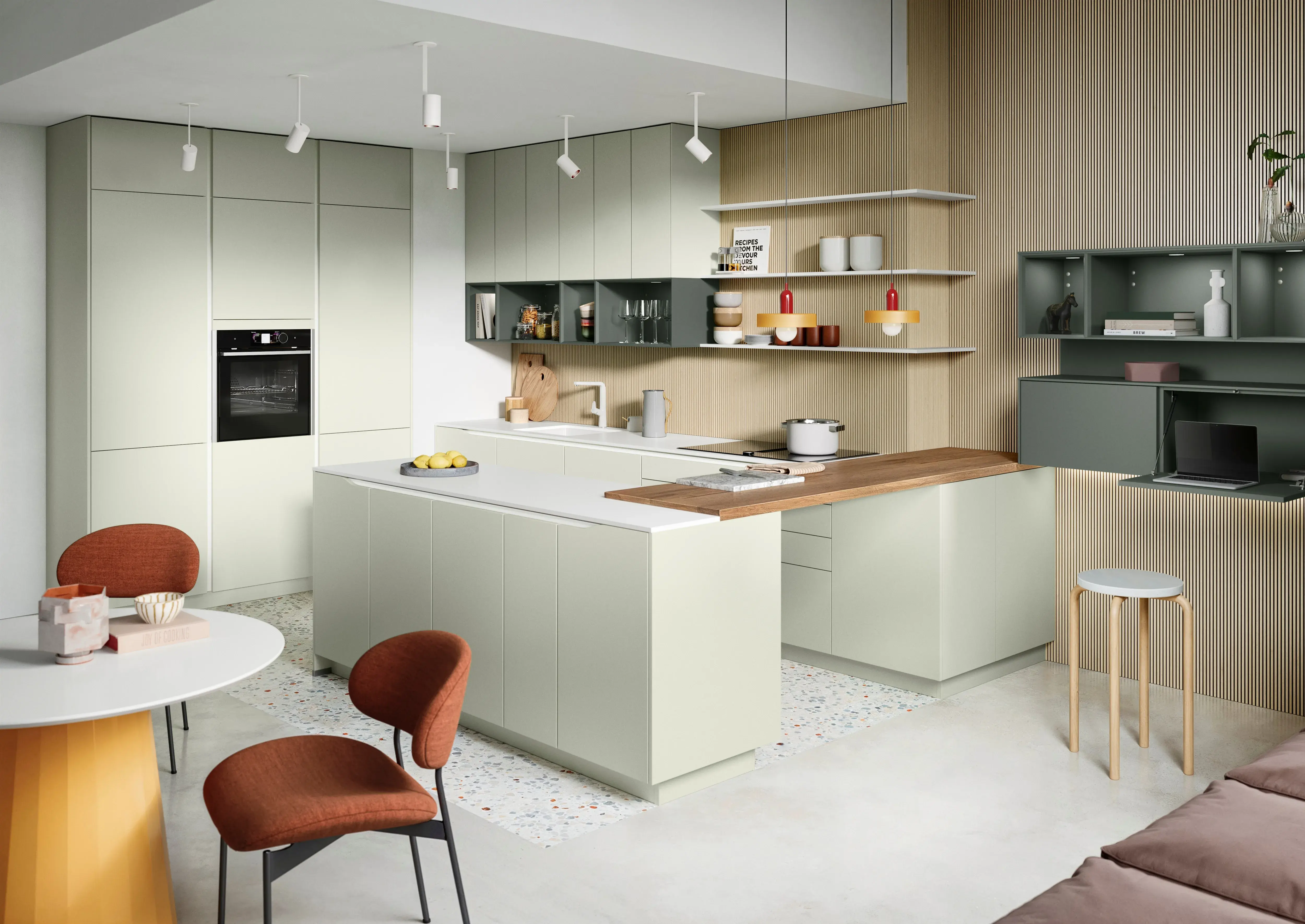 NOBILIA Jadegrün mit Neff Geräten Hauptschuss seitlich